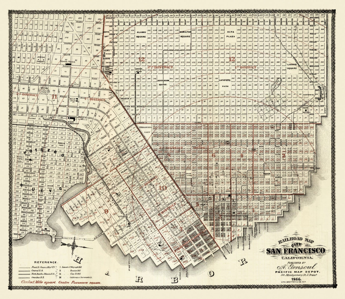 Vintage Map of San Francisco, California 1866
