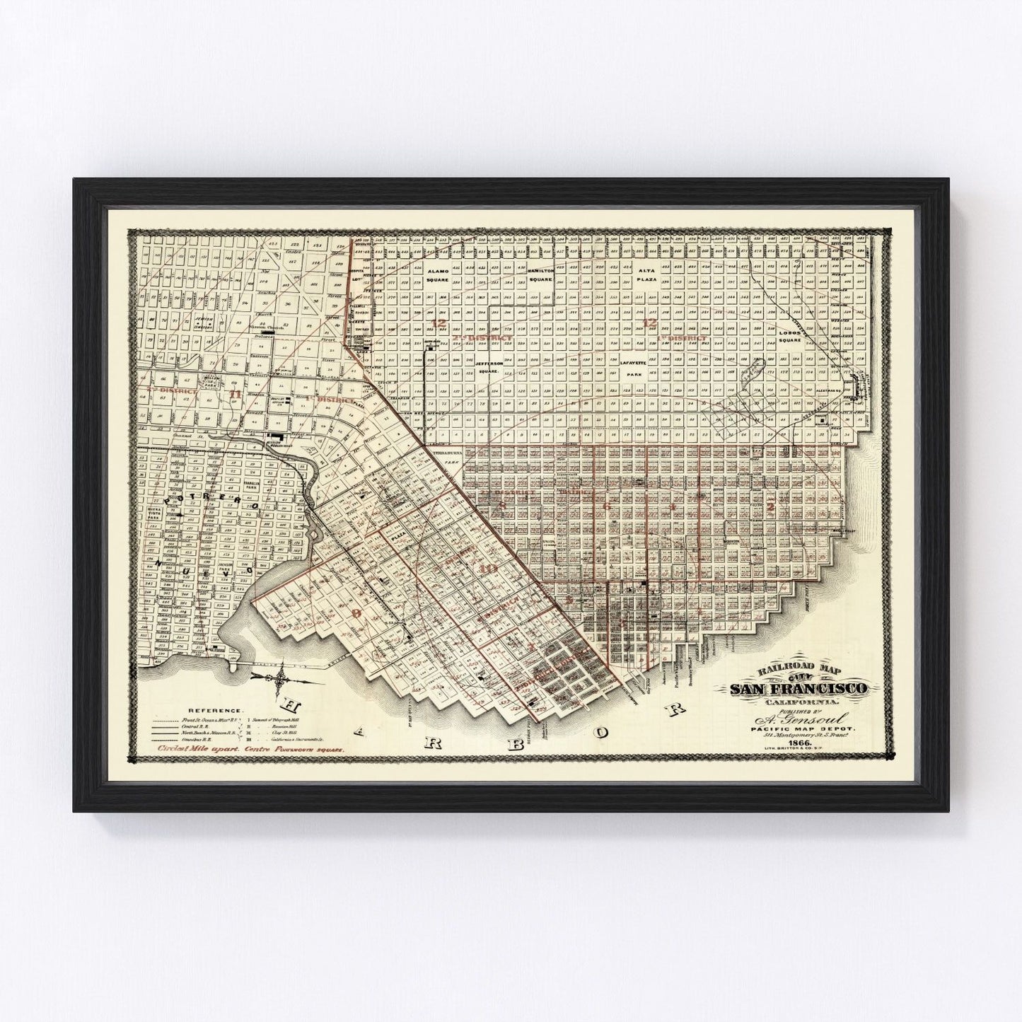 Vintage Map of San Francisco, California 1866