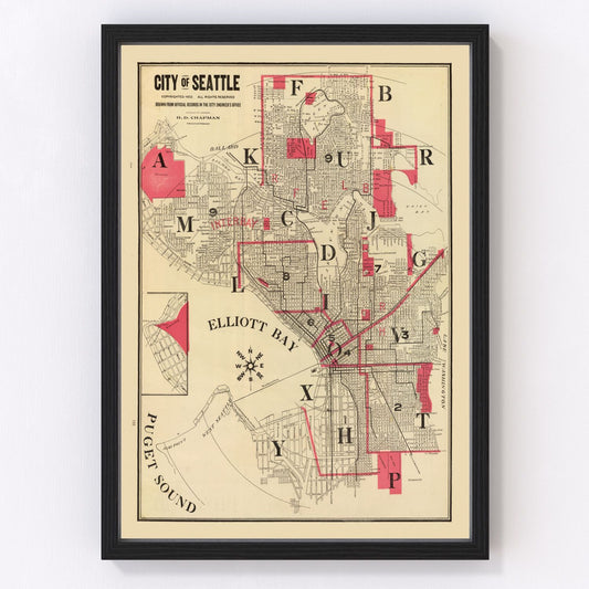 Vintage Map of Seattle, Washington 1909