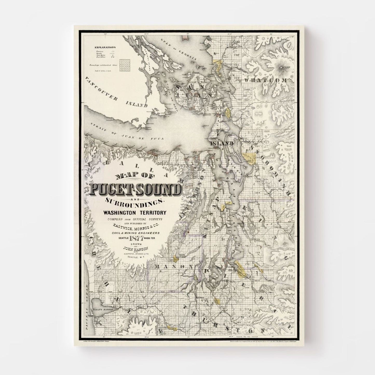 Vintage Map of Seattle, Washington 1877