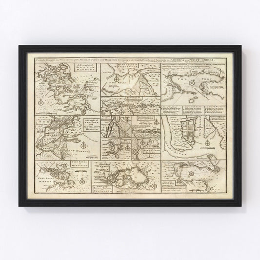 Vintage Map of Boston, Massachusetts 1747