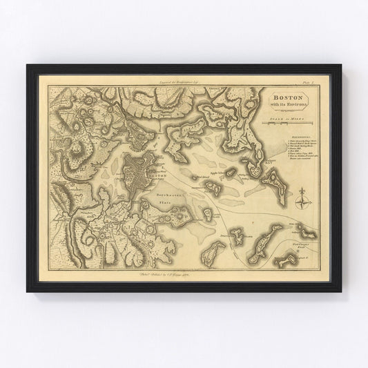 Vintage Map of Boston, Massachusetts 1807