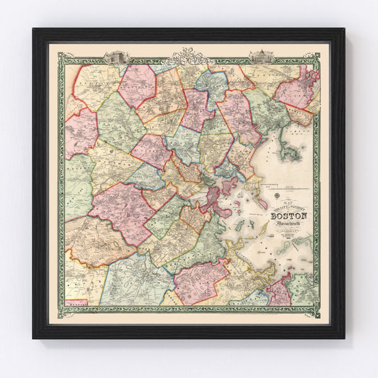 Vintage Map of Boston, Massachusetts 1852
