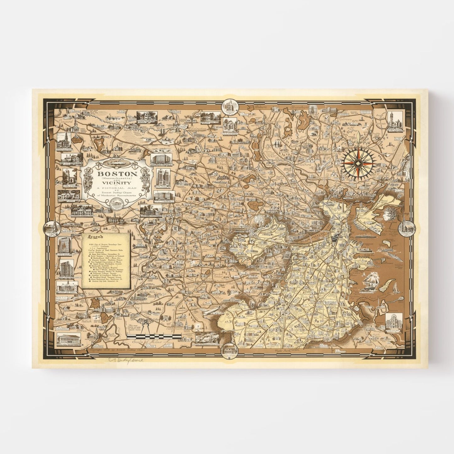 Vintage Map of Boston, Massachusetts 1938