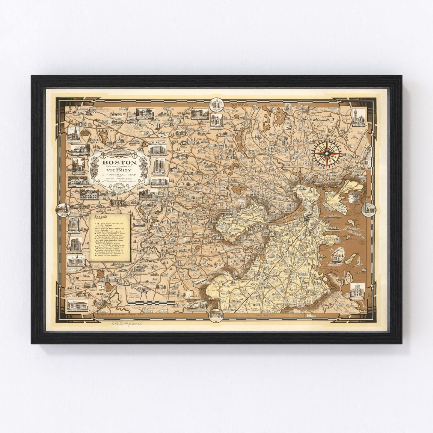 Vintage Map of Boston, Massachusetts 1938