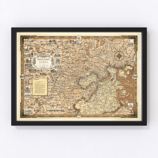 Vintage Map of Boston, Massachusetts 1938