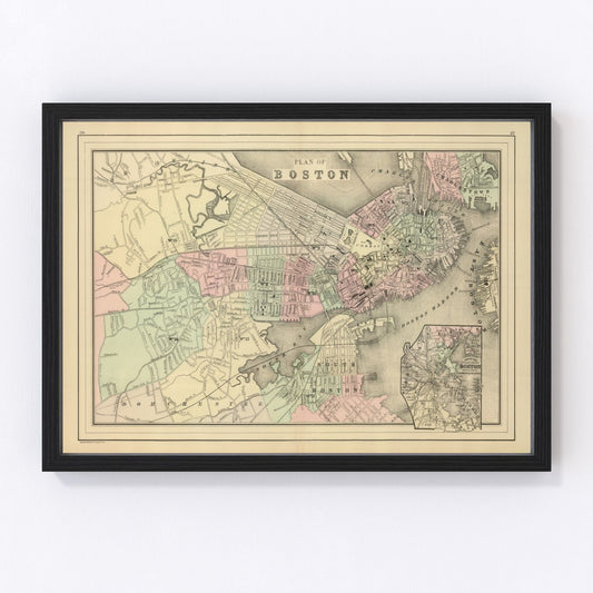Vintage Map of Boston, Massachusetts 1886