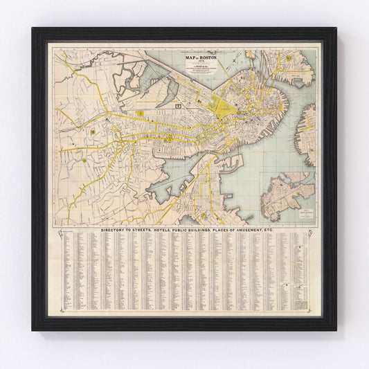 Vintage Map of Boston, Massachusetts 1872