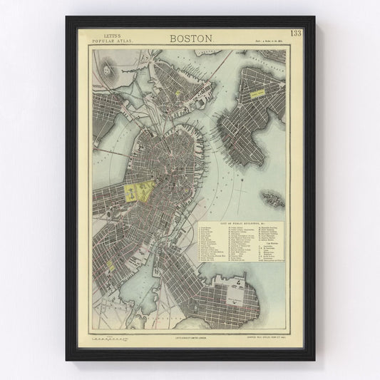 Vintage Map of Boston, Massachusetts 1883
