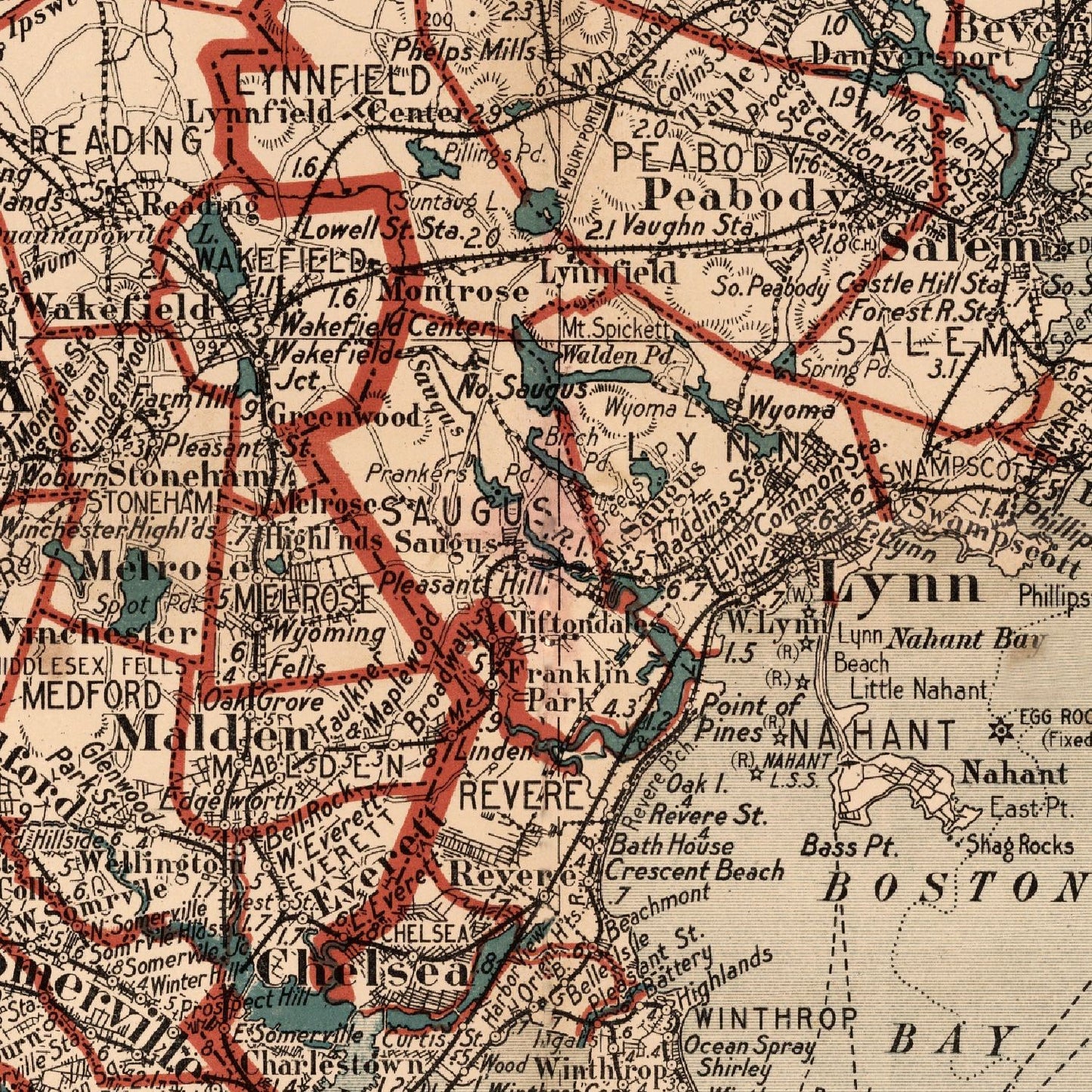 Vintage Map of Boston, Massachusetts 1905
