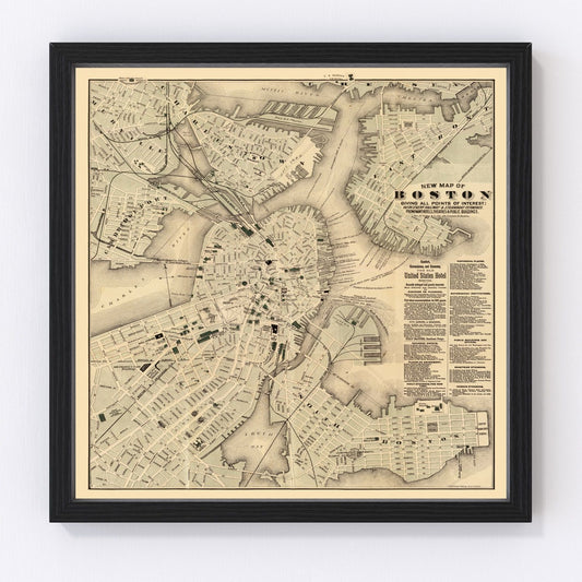Vintage Map of Boston, Massachusetts 1884
