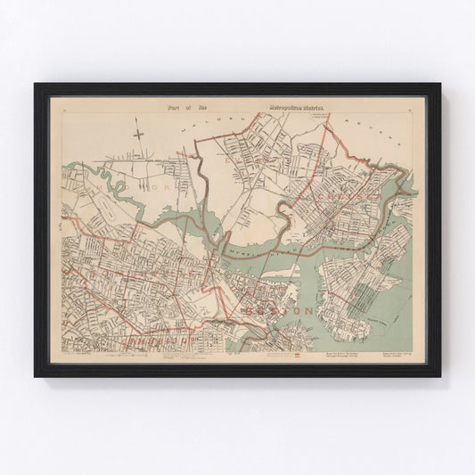 Vintage Map of Boston, Massachusetts 1891