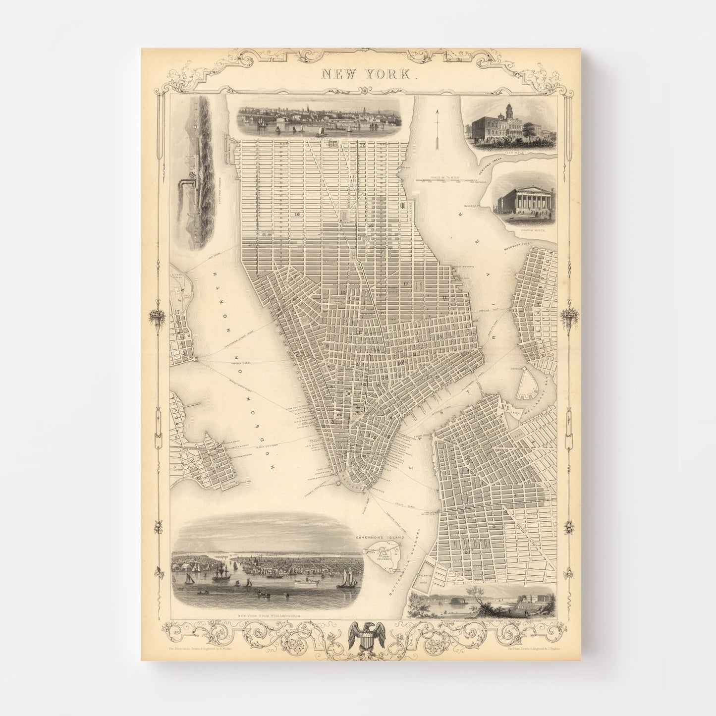 Vintage Map of New York City, New York 1851