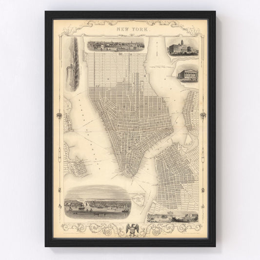 Vintage Map of New York City, New York 1851