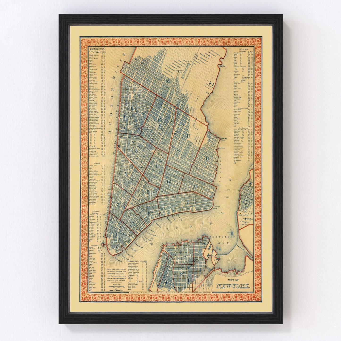 Vintage Map of New York City, New York 1846