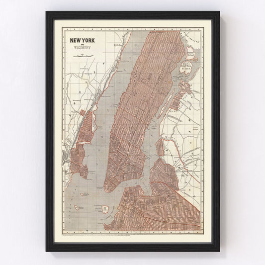 Vintage Map of New York City, New York 1845
