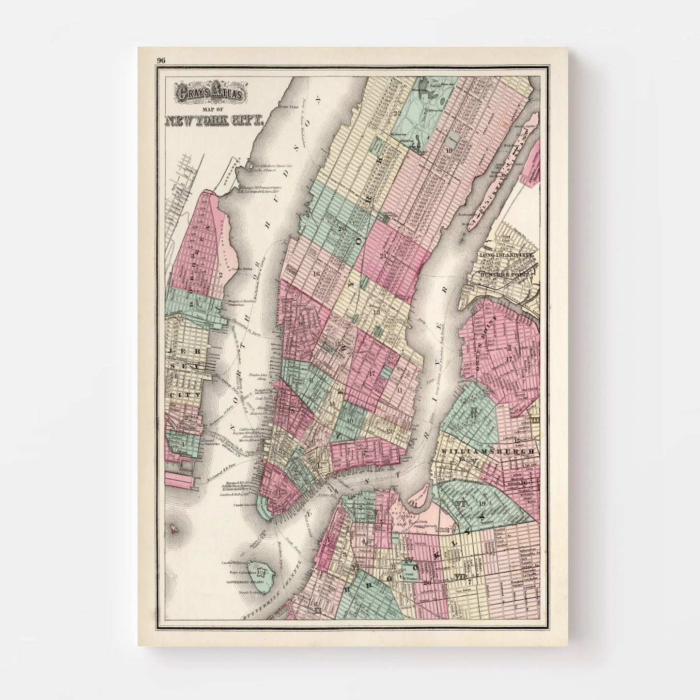 Vintage Map of New York City, New York 1873