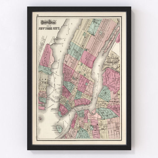 Vintage Map of New York City, New York 1873