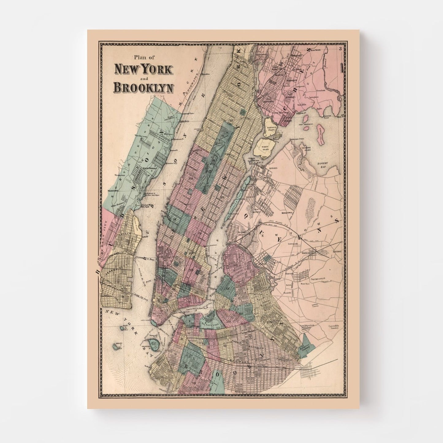 Vintage Map of Brooklyn, New York 1867