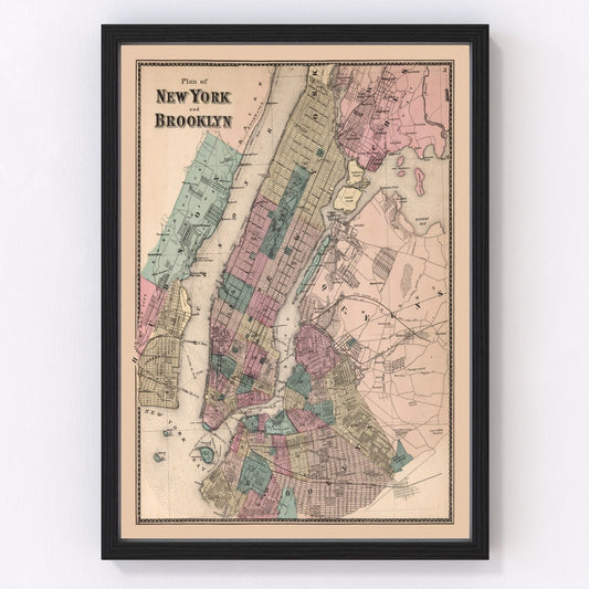 Vintage Map of Brooklyn, New York 1867