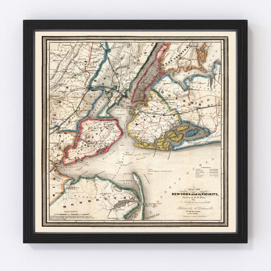 Vintage Map of New York City, New York 1836
