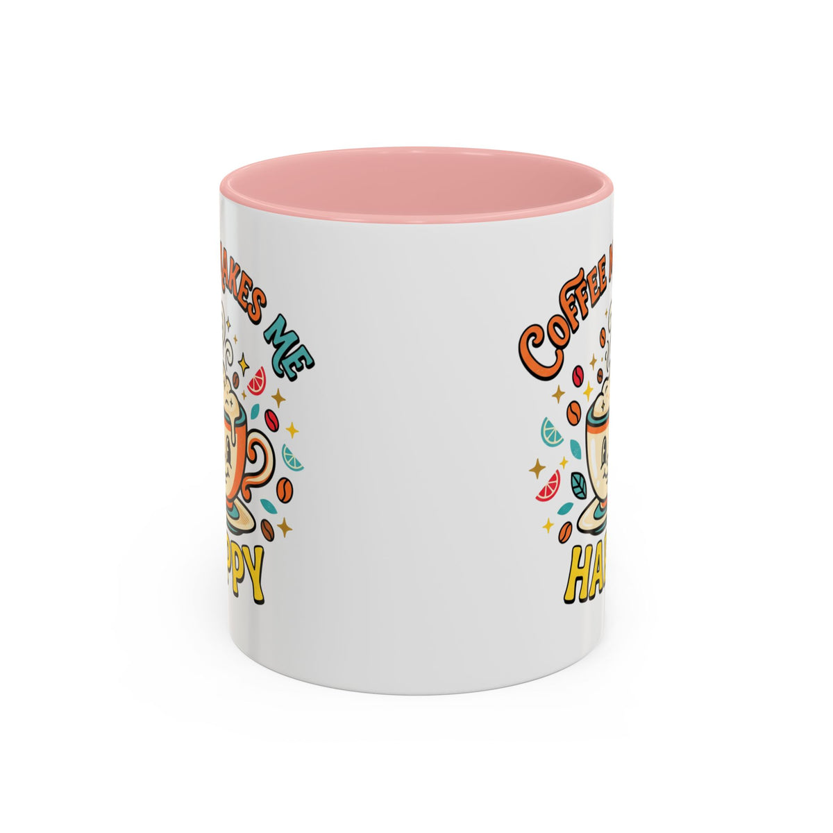 Coffee Mug — "Coffee Makes Me Happy" Cute Retro Accent Mug (11/15oz)