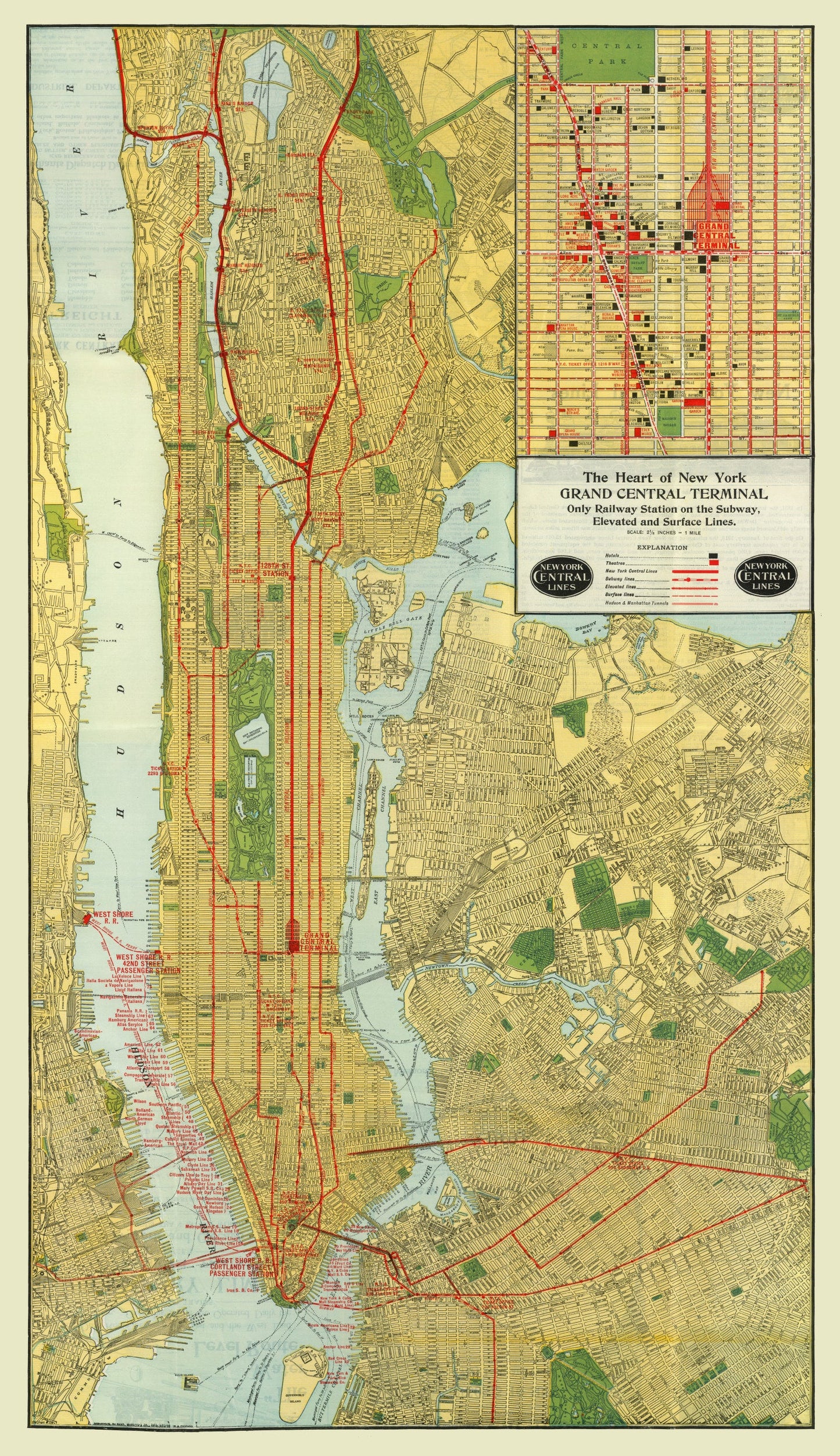 Vintage Map of New York City, New York 1918