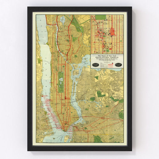 Vintage Map of New York City, New York 1918