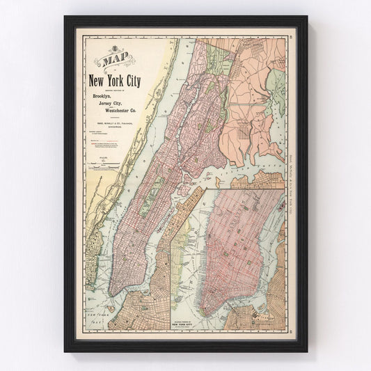 Vintage Map of New York City, New York 1892