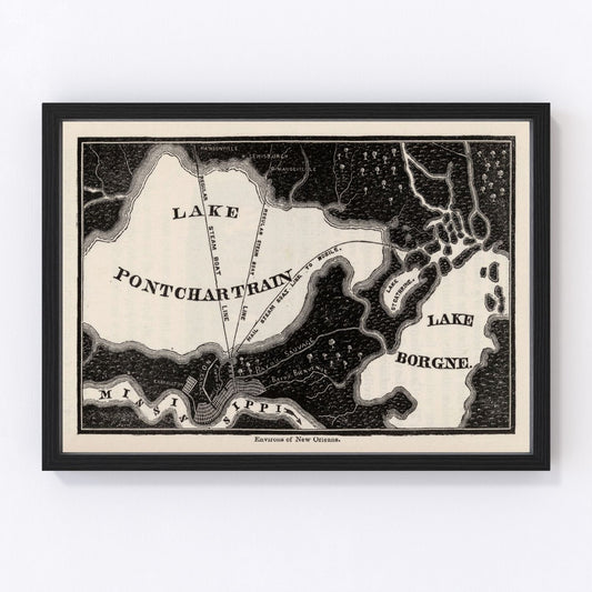 Vintage Map of New Orleans, Louisiana 1845