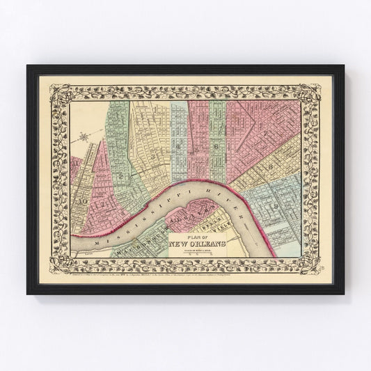 Vintage Map of New Orleans, Louisiana 1870