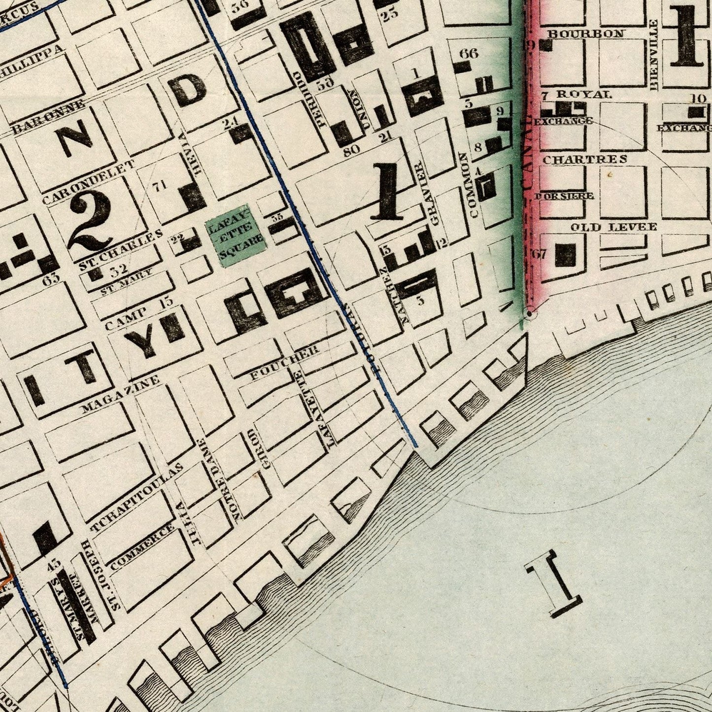 Vintage Map of New Orleans, Louisiana 1845