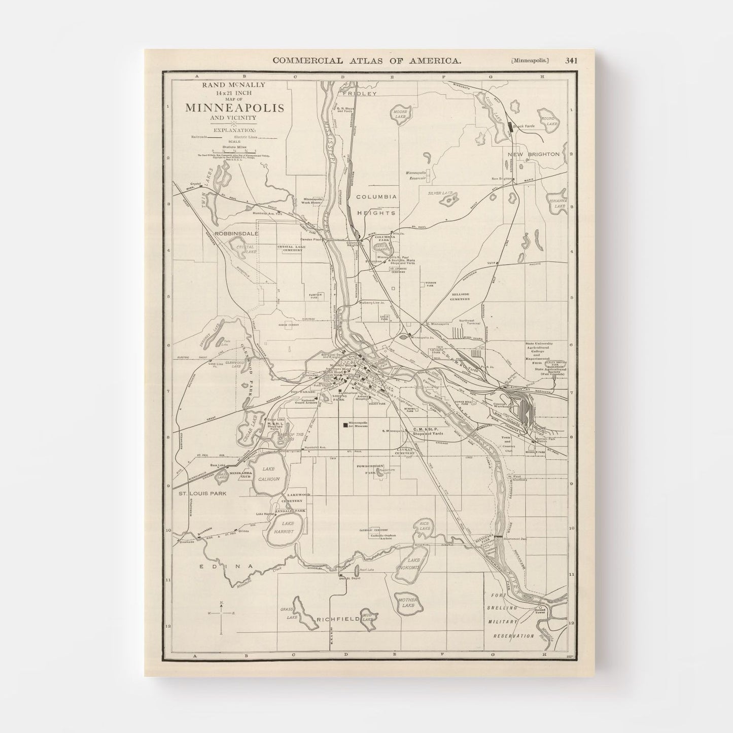 Vintage Map of Minneapolis, Minnesota 1924