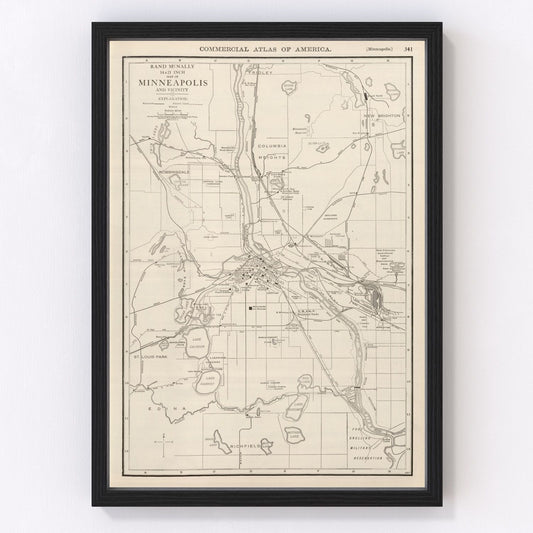 Vintage Map of Minneapolis, Minnesota 1924