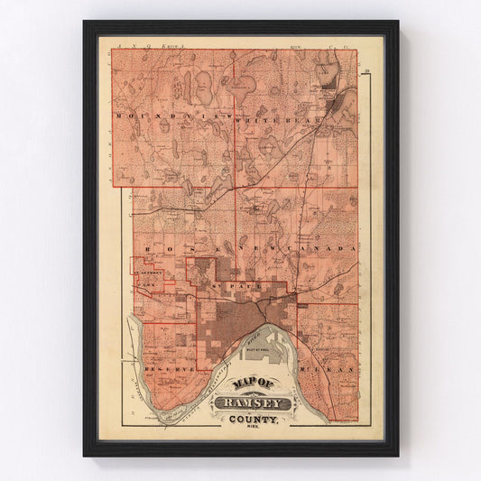 Vintage Map of Ramsey County, Minnesota 1874