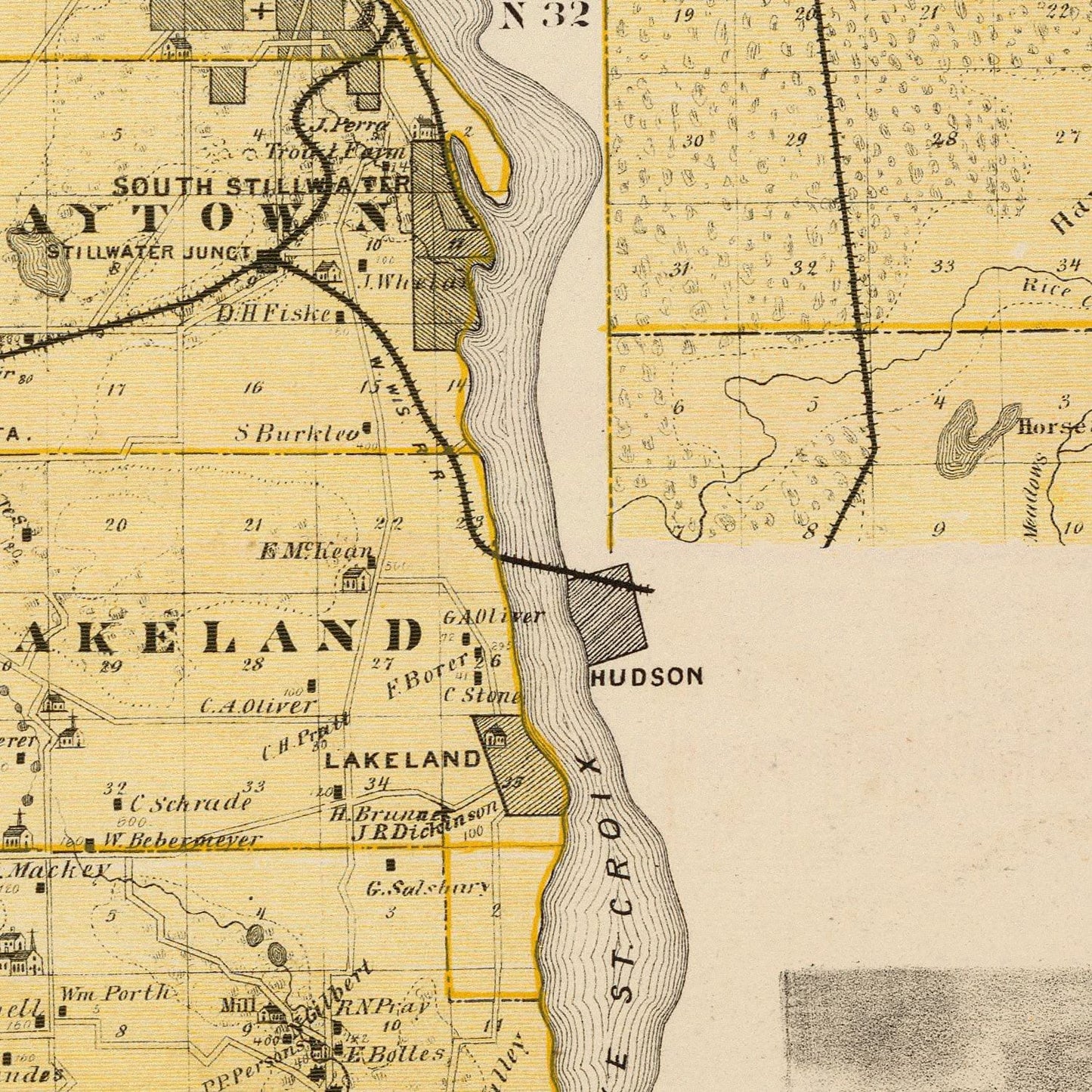 Vintage Map of Washington County, Minnesota 1874