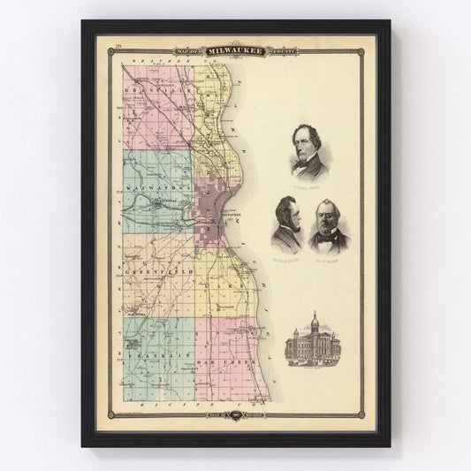 Vintage Map of Milwaukee County, Wisconsin 1878