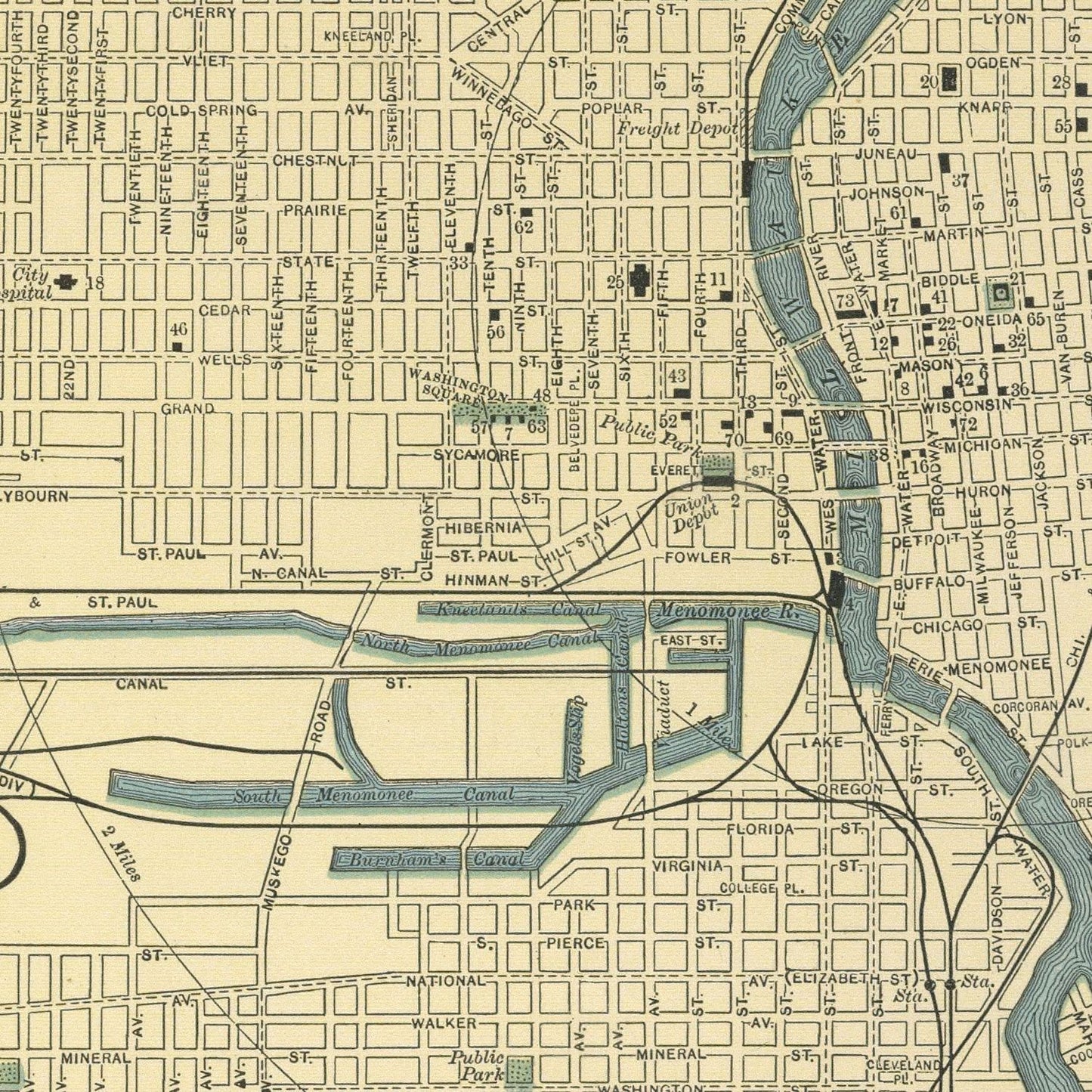 Vintage Map of Milwaukee, Wisconsin 1891