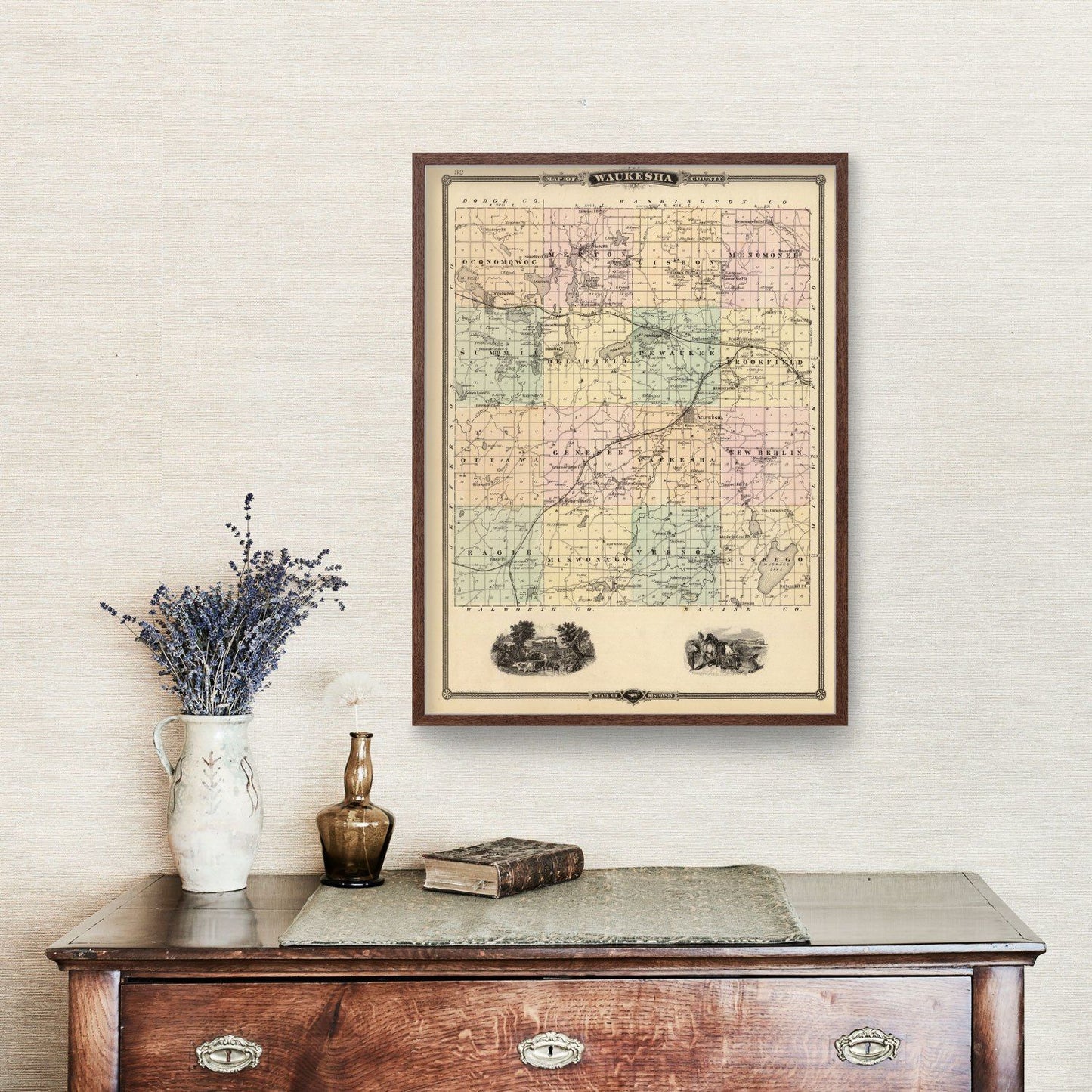 Vintage Map of Waukesha County, Wisconsin 1878