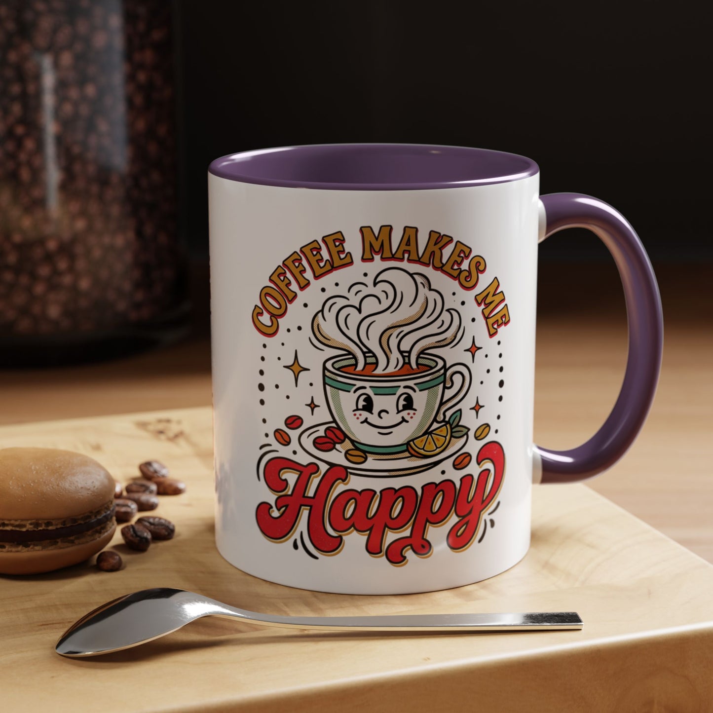 Coffee Mug — "Coffee Makes Me Happy" Cute Retro Accent Mug (11/15oz)