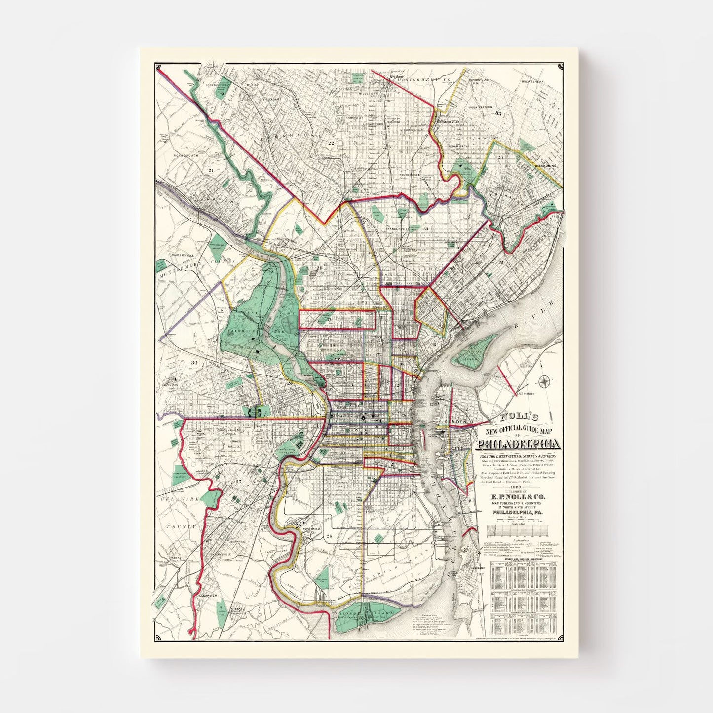 Vintage Map of Philadelphia, Pennsylvania 1890