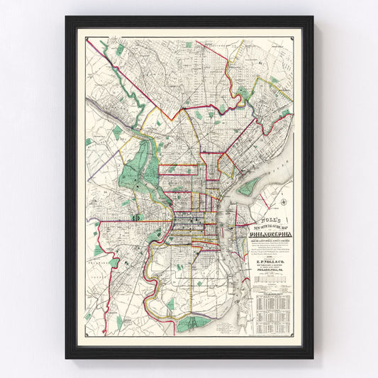 Vintage Map of Philadelphia, Pennsylvania 1890