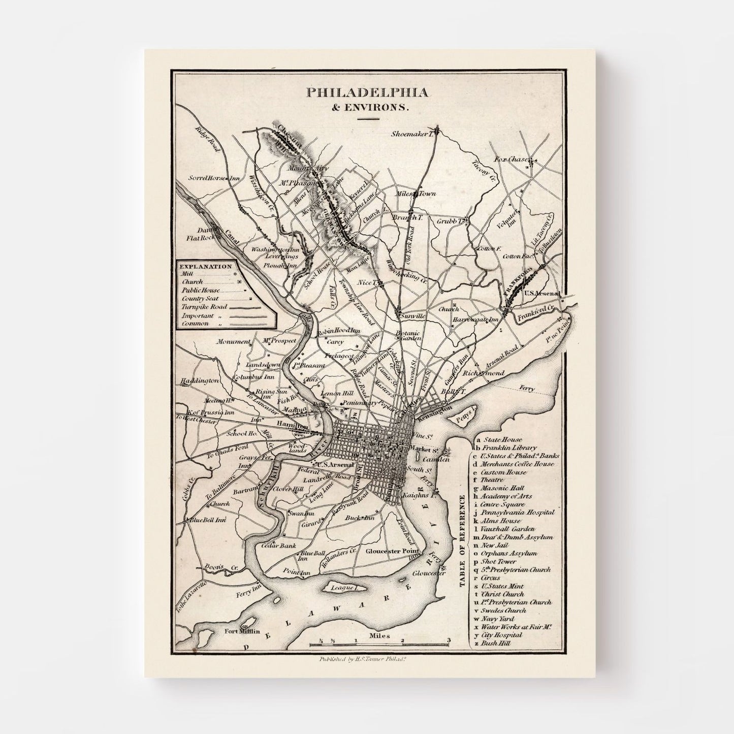 Vintage Map of Philadelphia, Pennsylvania 1828