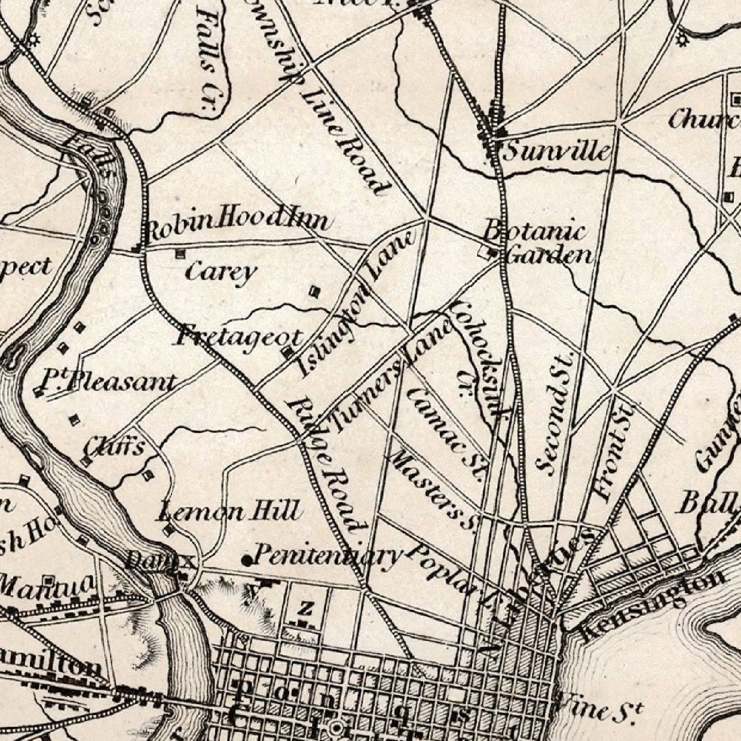 Vintage Map of Philadelphia, Pennsylvania 1828