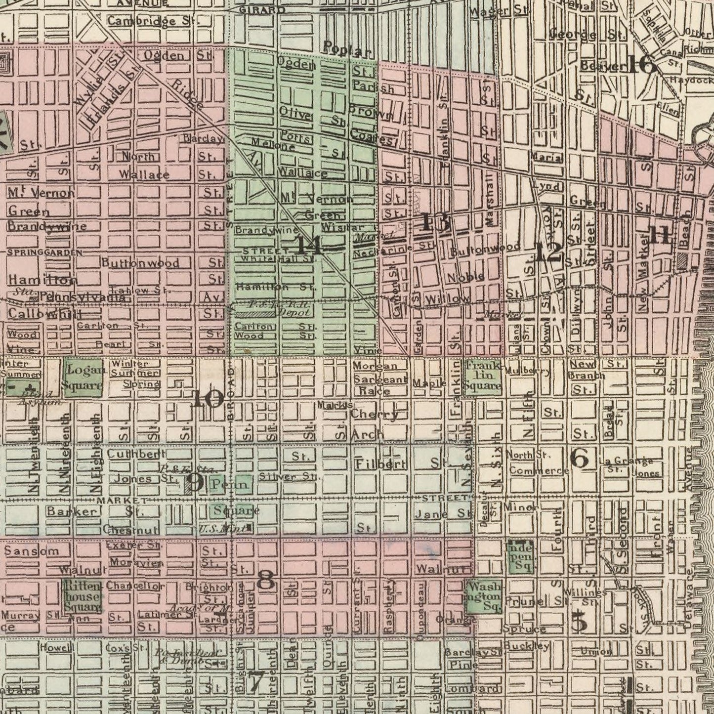 Vintage Map of Philadelphia, Pennsylvania 1886