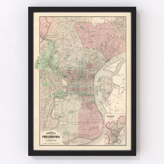 Vintage Map of Philadelphia, Pennsylvania 1886