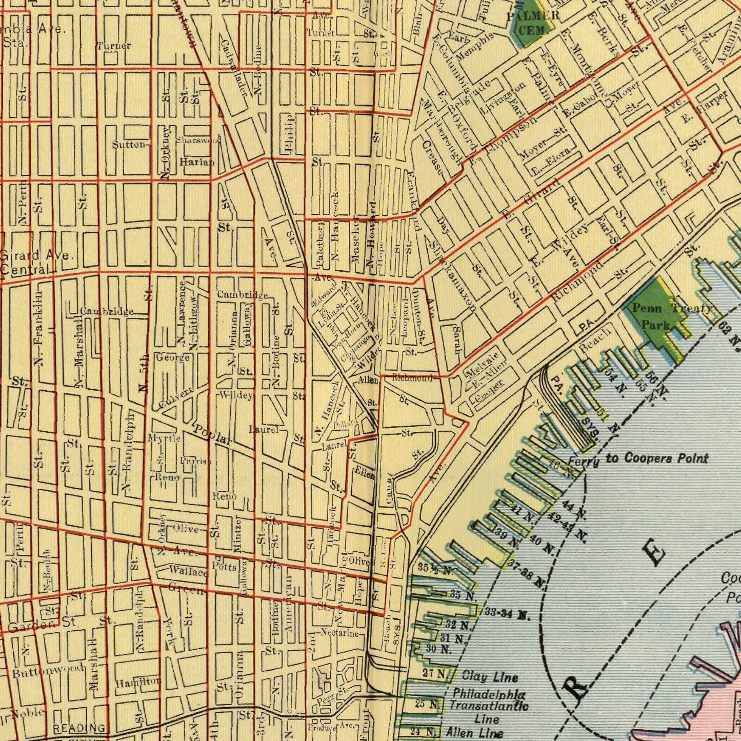 Vintage Map of Philadelphia, Pennsylvania 1924