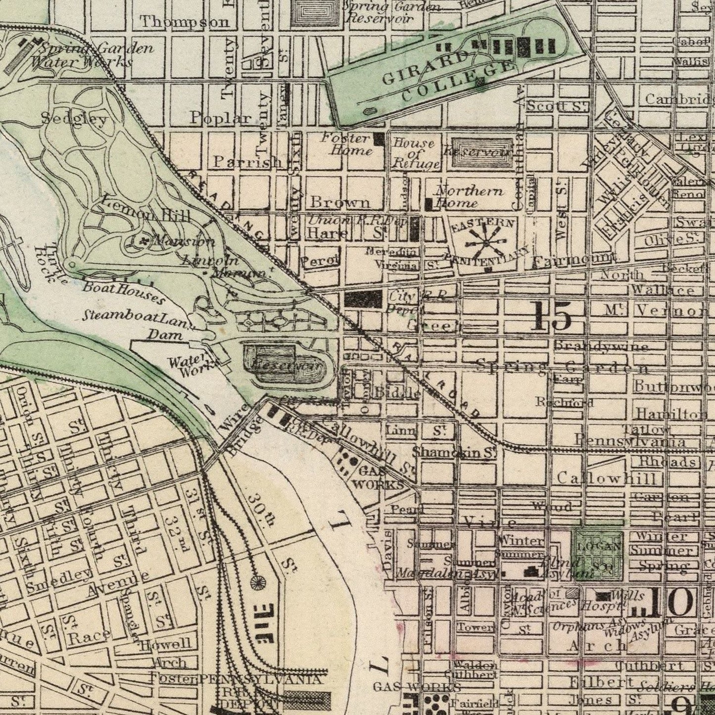 Vintage Map of Philadelphia, Pennsylvania 1874