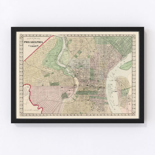 Vintage Map of Philadelphia, Pennsylvania 1874