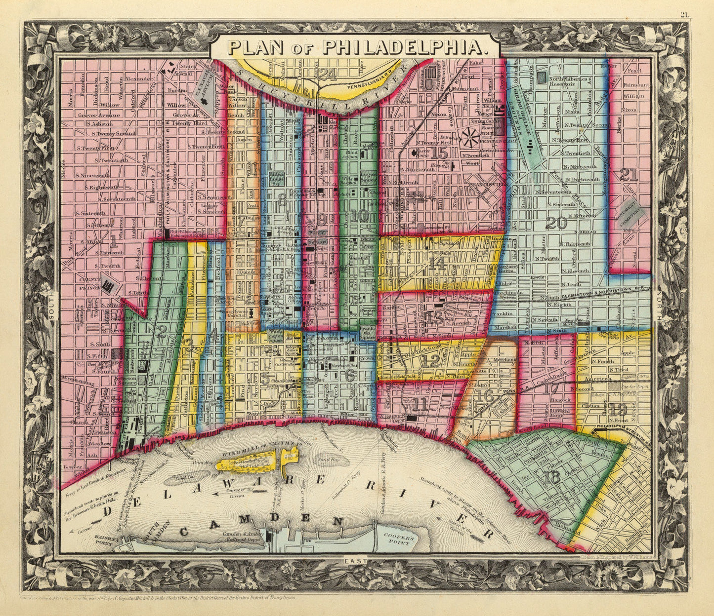 Vintage Map of Philadelphia, Pennsylvania 1860